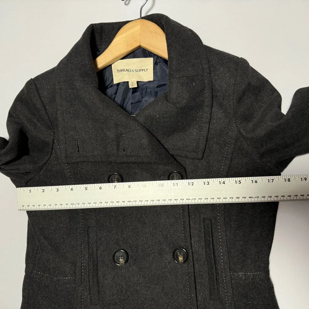 Thread & Supply Wool Blend Gray‎ Pea Coat Double Breasted Jacket Womens Size S